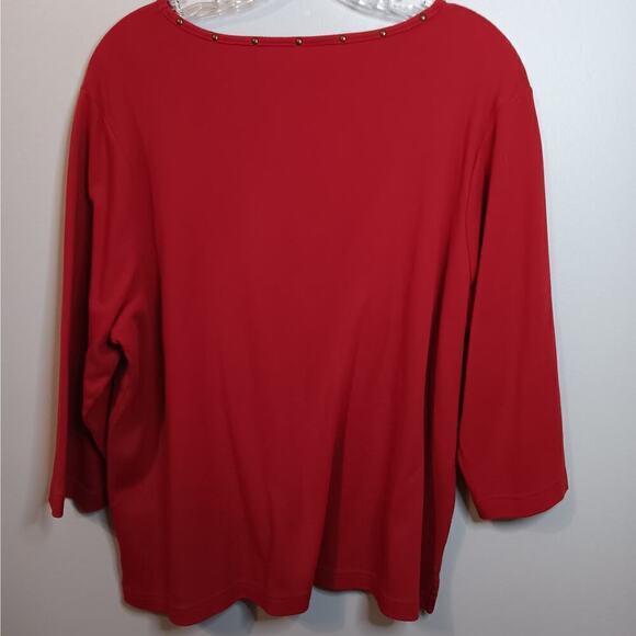 EUC CJ Banks Red Embellishments Around Neckline 3/4 Sleeve Top 1X - Picture 4 of 4